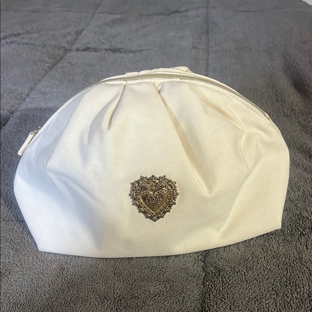Dolce & Gabbana Cream Cosmetic Bag with Gold Emblem